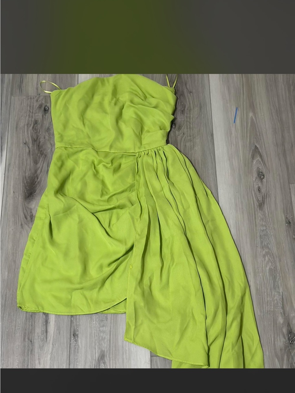 Fashion Nova Neon Lime Strapless Draped Mini Dress